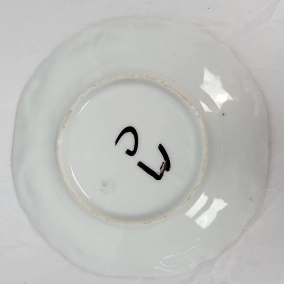 White Porcelain Fine China Teacup with Green Paint, Gold Accent, Pink Flowers - Picture 3 of 3